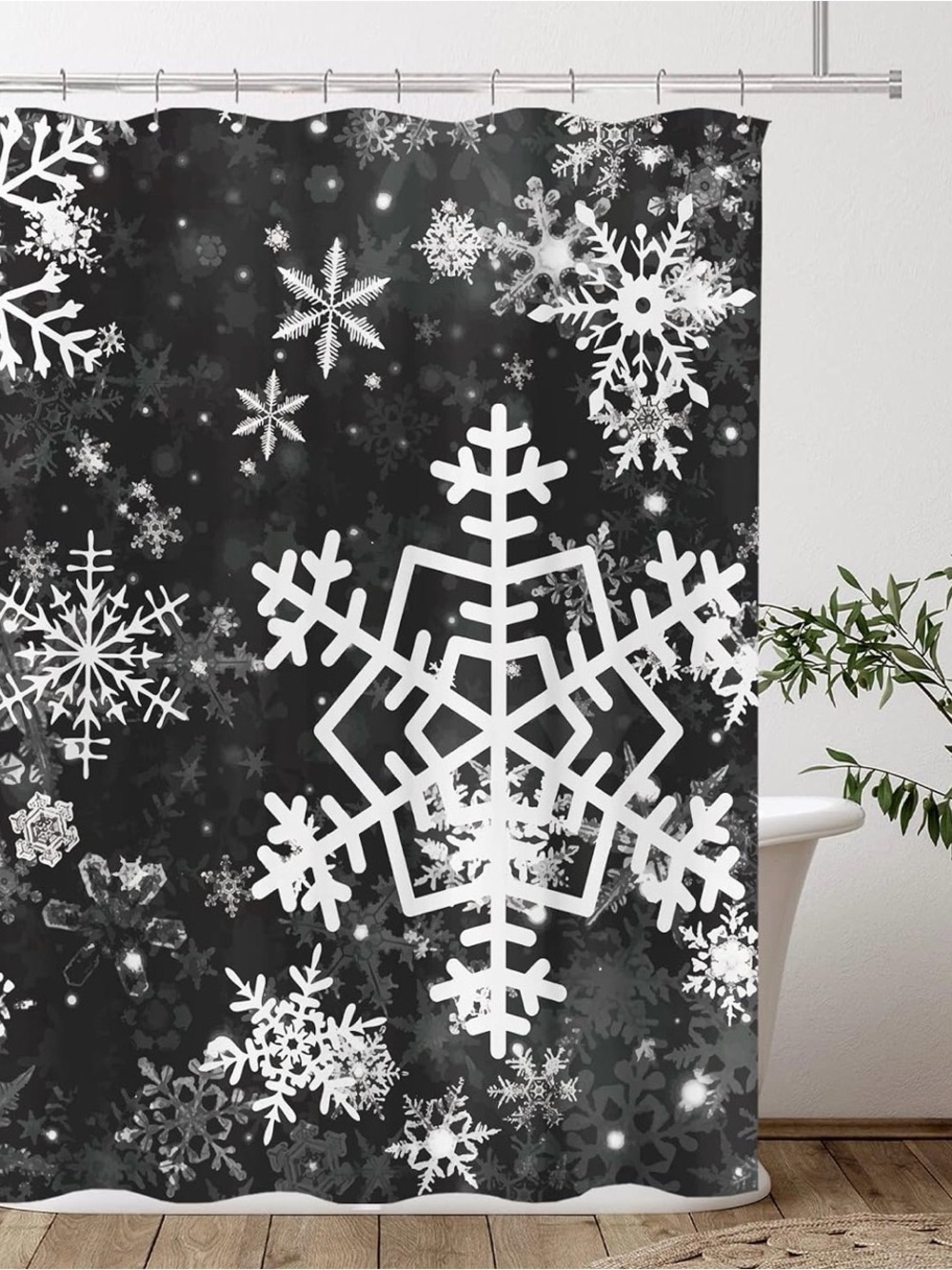 Holiday Snowflake Shower Curtain - Black and White